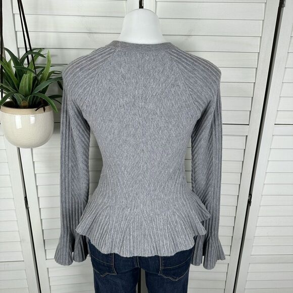 Jonathan Simkhai Gray Ribbed Bell Sleeve Sweater Top Wool Cashmere Blend Size XS - Picture 5 of 9